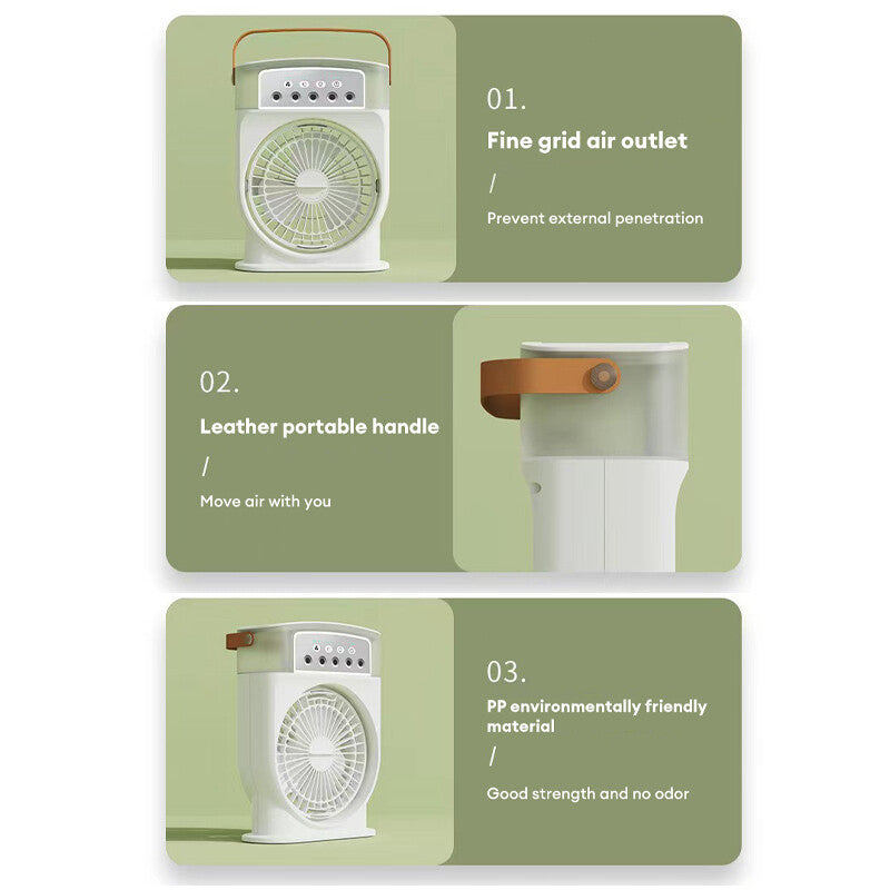 Portable USB Air Conditioner Cooling Fan with Mist Spray, 7 Color LED Lights & 600ML Water Tank