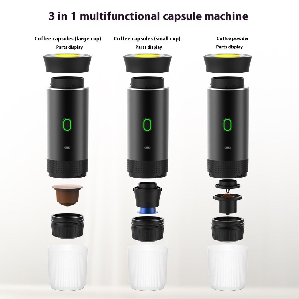 3-in-1 Portable Electric Espresso Coffee Machine – Compatible with Ground & Capsule Coffee, USB Rechargeable Travel Maker