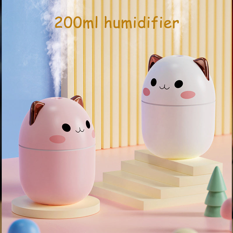 Cute Cat Air Humidifier – USB Ultrasonic Aromatherapy Diffuser with LED Night Light for Home, Office & Car
