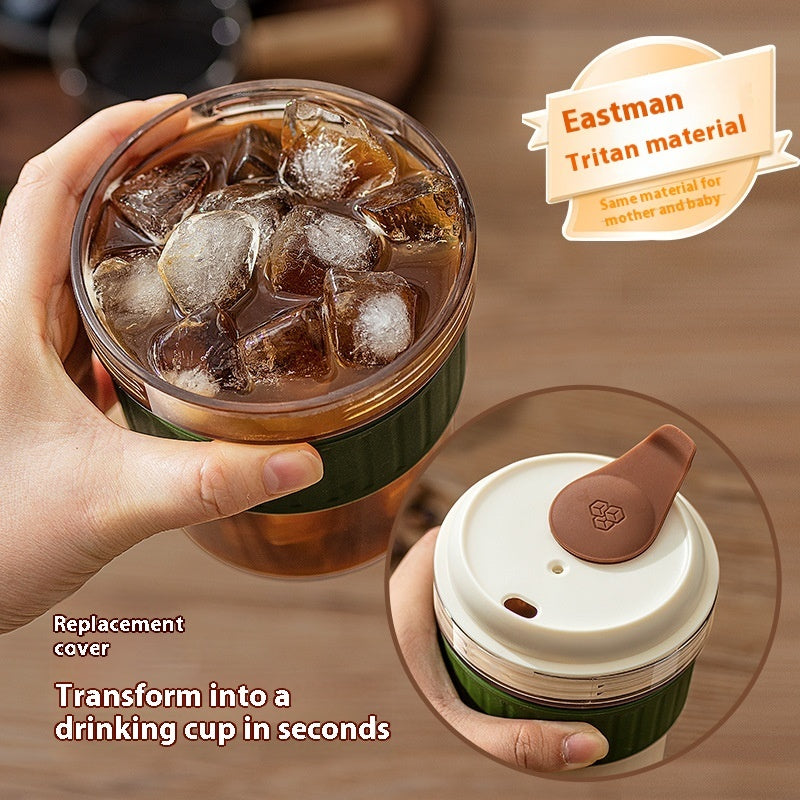Portable Cold Coffee Cup with Ice Tray – 500ml Tritan Iced Drink Cup with Lid