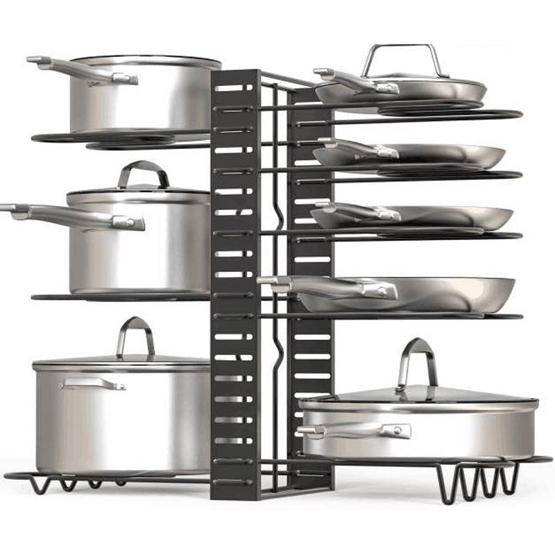 8-Tier Iron Kitchen Storage Rack – Black Organizer Shelf & Drain Rack for Tableware