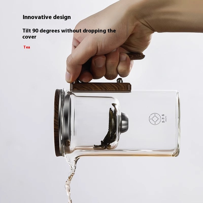 One-Click Magnetic Glass Teapot with Wooden Handle – Tea Water Separation Teapot, 500ml / 700ml