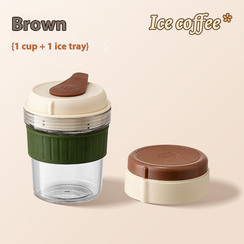 Portable Cold Coffee Cup with Ice Tray – 500ml Tritan Iced Drink Cup with Lid