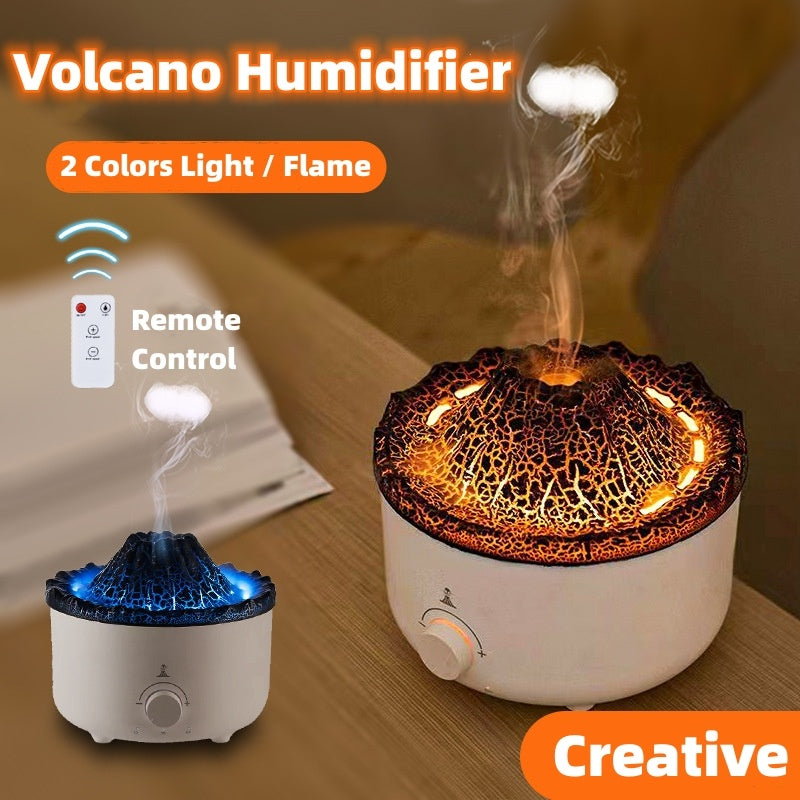 Simulated Flame Volcano Humidifier – Silent Aroma Diffuser with Remote & Timer