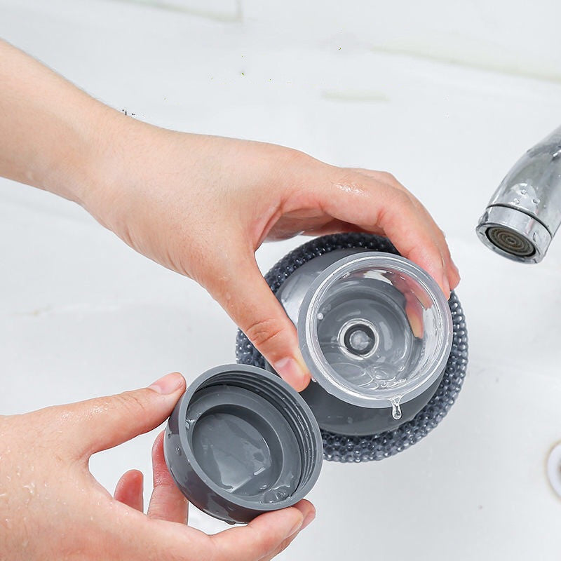 Soap Dispensing Palm Brush – Push-Type Kitchen Scrubber with Built-In Detergent Dispenser