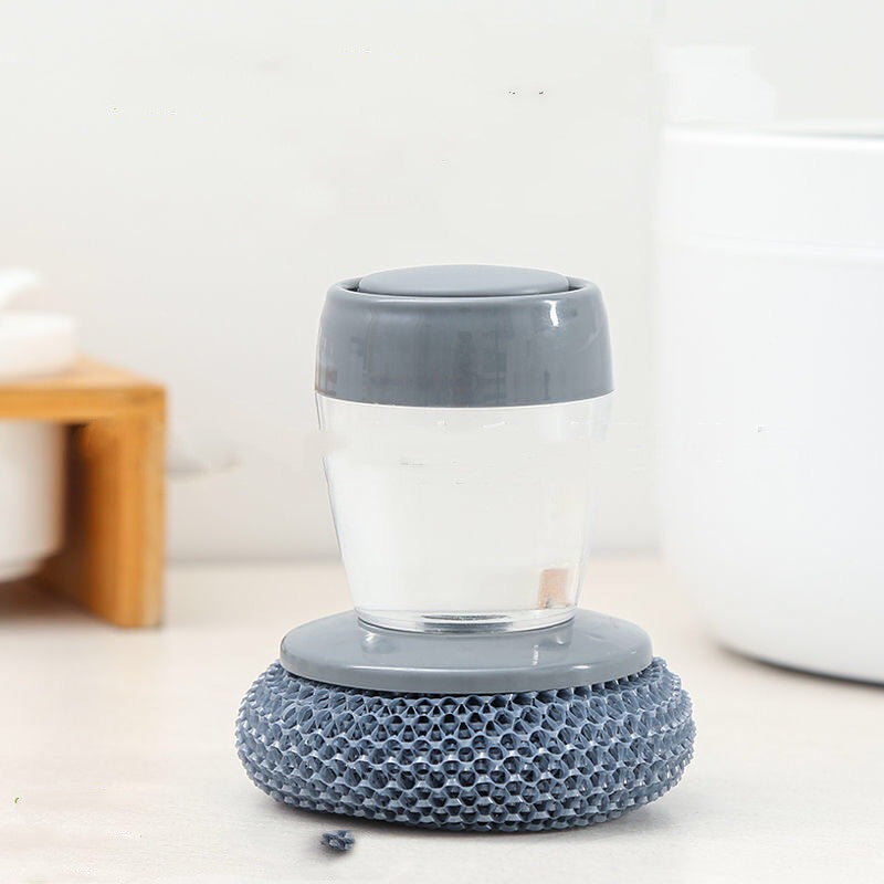 Soap Dispensing Palm Brush – Push-Type Kitchen Scrubber with Built-In Detergent Dispenser