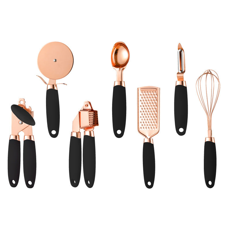 7-Piece Rose Gold Kitchen Tool Set – Copper Plated Stainless Steel Peeler & Gadgets