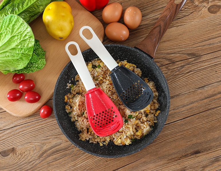 Multifunctional Slotted Cooking Spoon – Garlic Press, Masher & Stirring Spatula in One