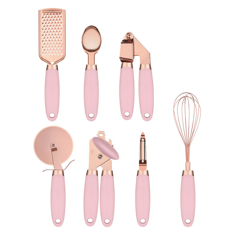 7-Piece Rose Gold Kitchen Tool Set – Copper Plated Stainless Steel Peeler & Gadgets