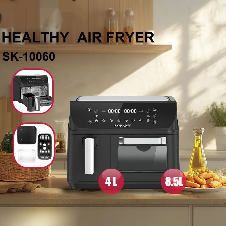 SOKANY10060 12.5L Air Fryer – Double Pot Healthy Fryer with Viewing Window