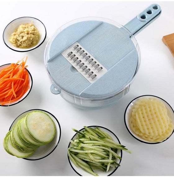 8-in-1 Mandoline Vegetable Slicer with Drain Basket – Multi-Purpose Grater, Chopper & Peeler Set