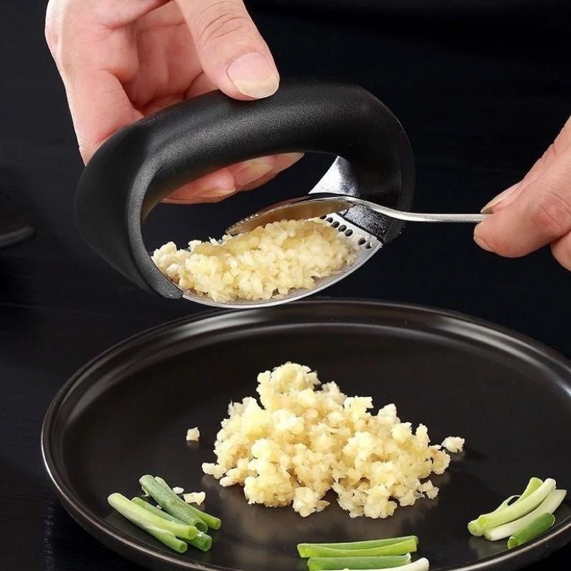 Stainless Steel Garlic Masher & Press – Manual Kitchen Tool for Garlic, Fruits & Vegetables