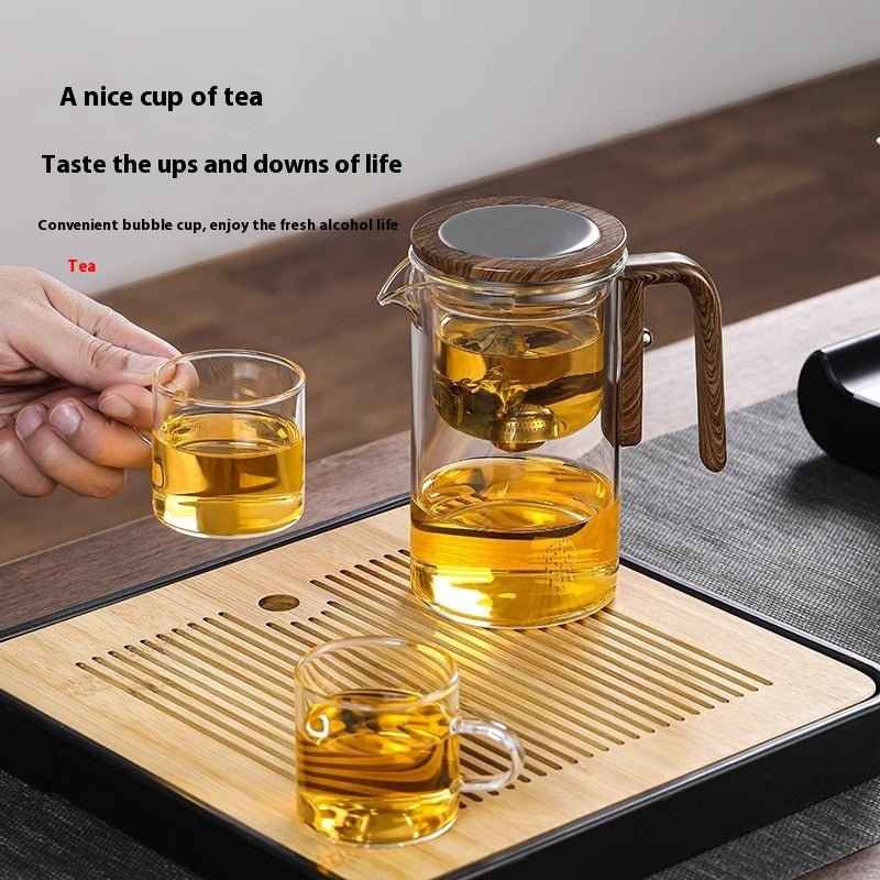 One-Click Magnetic Glass Teapot with Wooden Handle – Tea Water Separation Teapot, 500ml / 700ml
