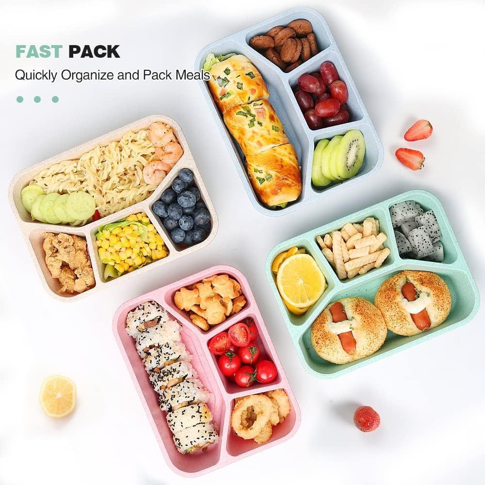 Simple Rectangular Compartment Lunch Box – 4-Grid Fruit & Food Container