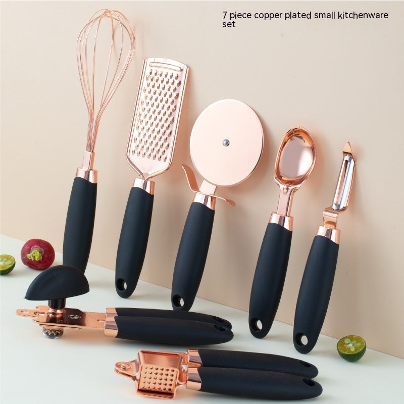 7-Piece Rose Gold Kitchen Tool Set – Copper Plated Stainless Steel Peeler & Gadgets
