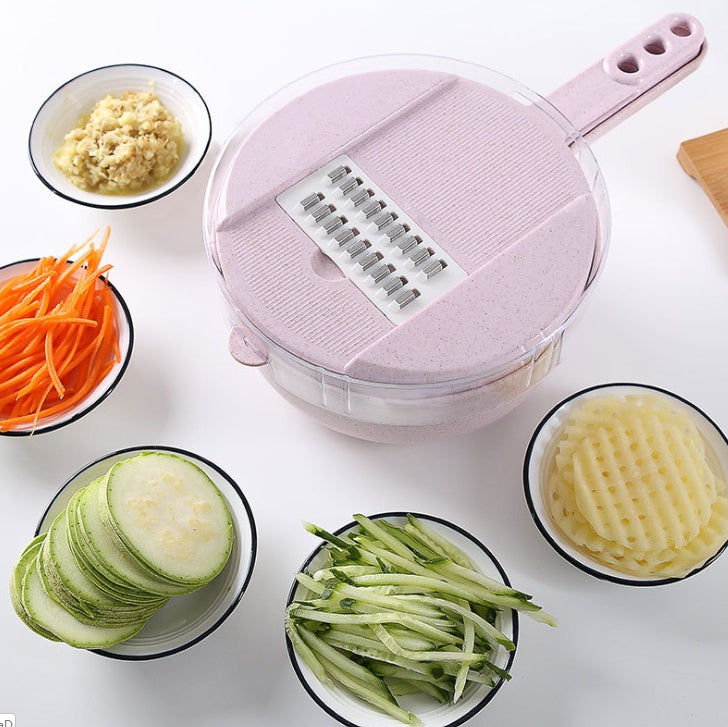 8-in-1 Mandoline Vegetable Slicer with Drain Basket – Multi-Purpose Grater, Chopper & Peeler Set