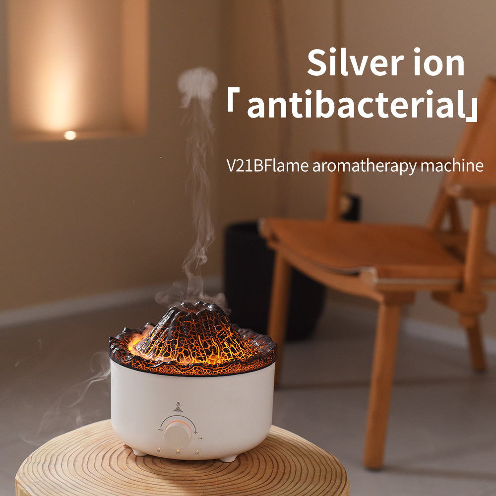 Simulated Flame Volcano Humidifier – Silent Aroma Diffuser with Remote & Timer