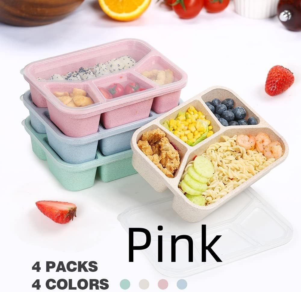 Simple Rectangular Compartment Lunch Box – 4-Grid Fruit & Food Container