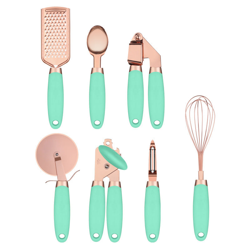 7-Piece Rose Gold Kitchen Tool Set – Copper Plated Stainless Steel Peeler & Gadgets
