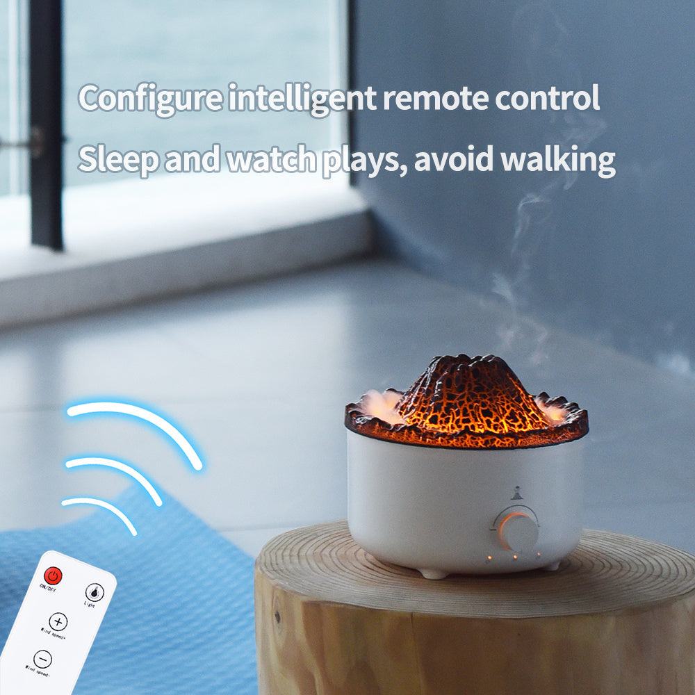 Simulated Flame Volcano Humidifier – Silent Aroma Diffuser with Remote & Timer