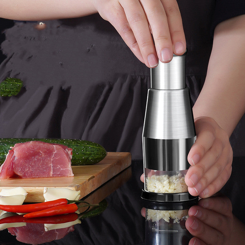 Manual Garlic Crusher & Onion Chopper – Stainless Steel Vegetable Press for Easy Food Prep