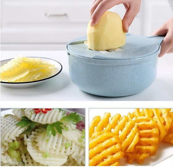 8-in-1 Mandoline Vegetable Slicer with Drain Basket – Multi-Purpose Grater, Chopper & Peeler Set