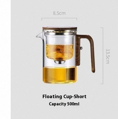 One-Click Magnetic Glass Teapot with Wooden Handle – Tea Water Separation Teapot, 500ml / 700ml