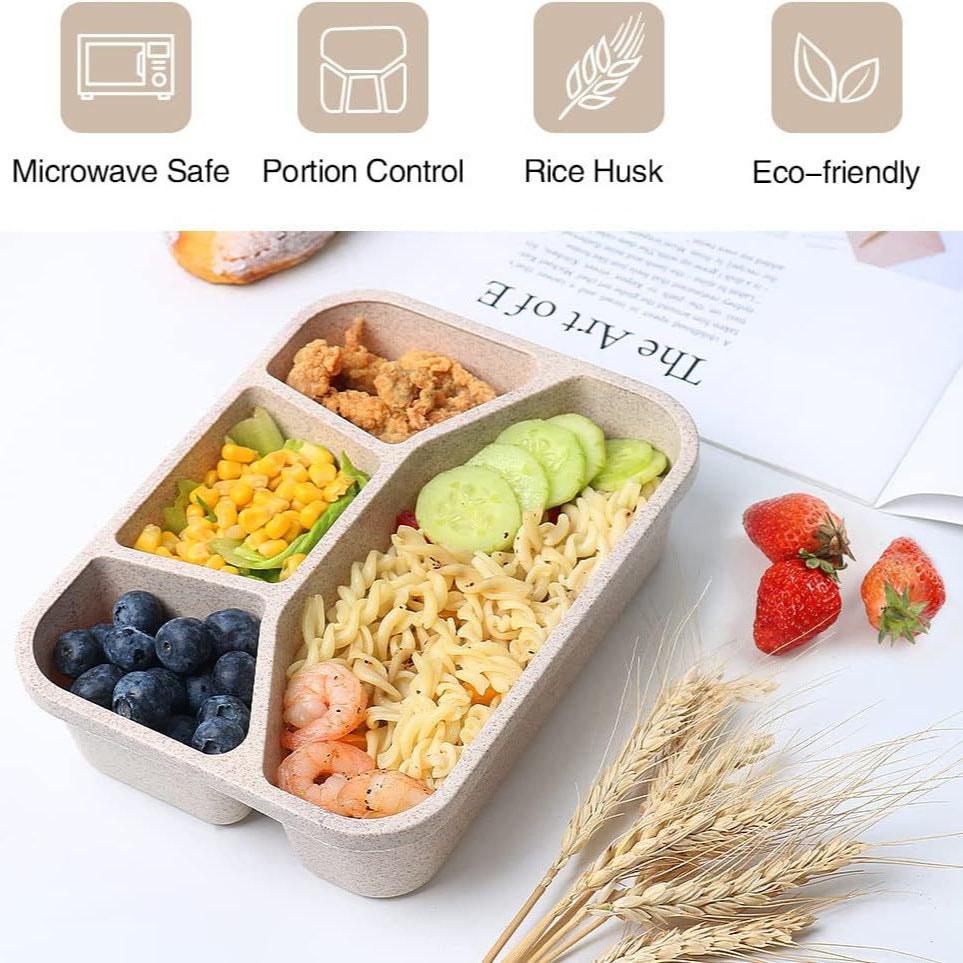 Simple Rectangular Compartment Lunch Box – 4-Grid Fruit & Food Container