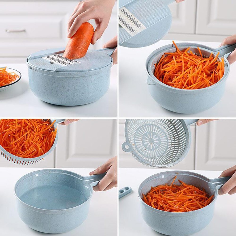 8-in-1 Mandoline Vegetable Slicer with Drain Basket – Multi-Purpose Grater, Chopper & Peeler Set