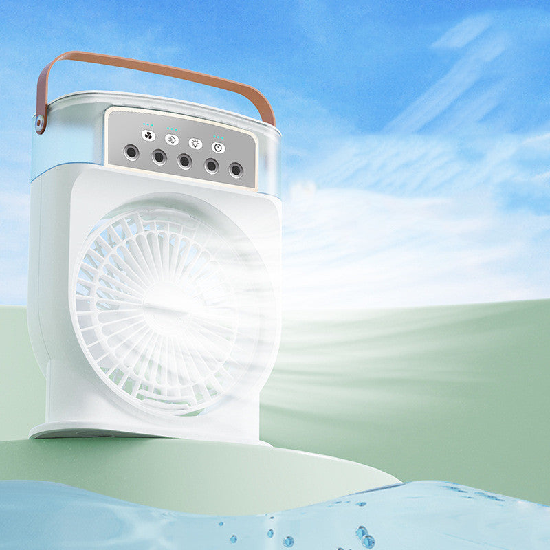 Portable USB Air Conditioner Cooling Fan with Mist Spray, 7 Color LED Lights & 600ML Water Tank