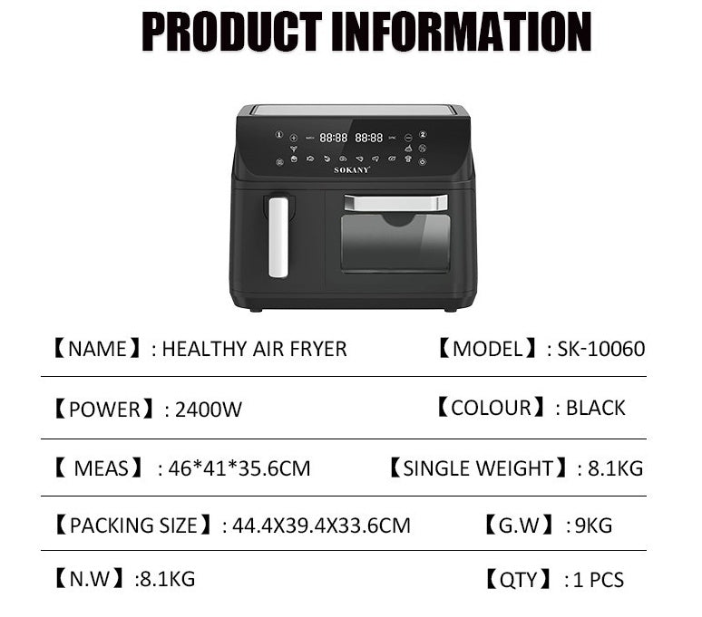 SOKANY10060 12.5L Air Fryer – Double Pot Healthy Fryer with Viewing Window