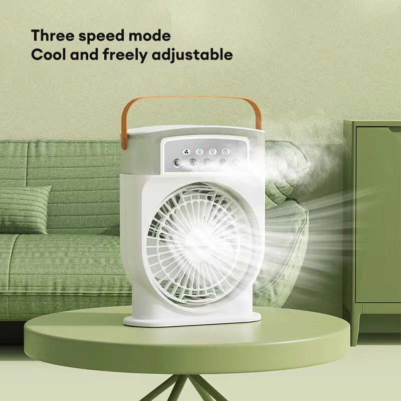 Portable USB Air Conditioner Cooling Fan with Mist Spray, 7 Color LED Lights & 600ML Water Tank