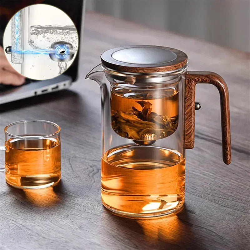 One-Click Magnetic Glass Teapot with Wooden Handle – Tea Water Separation Teapot, 500ml / 700ml