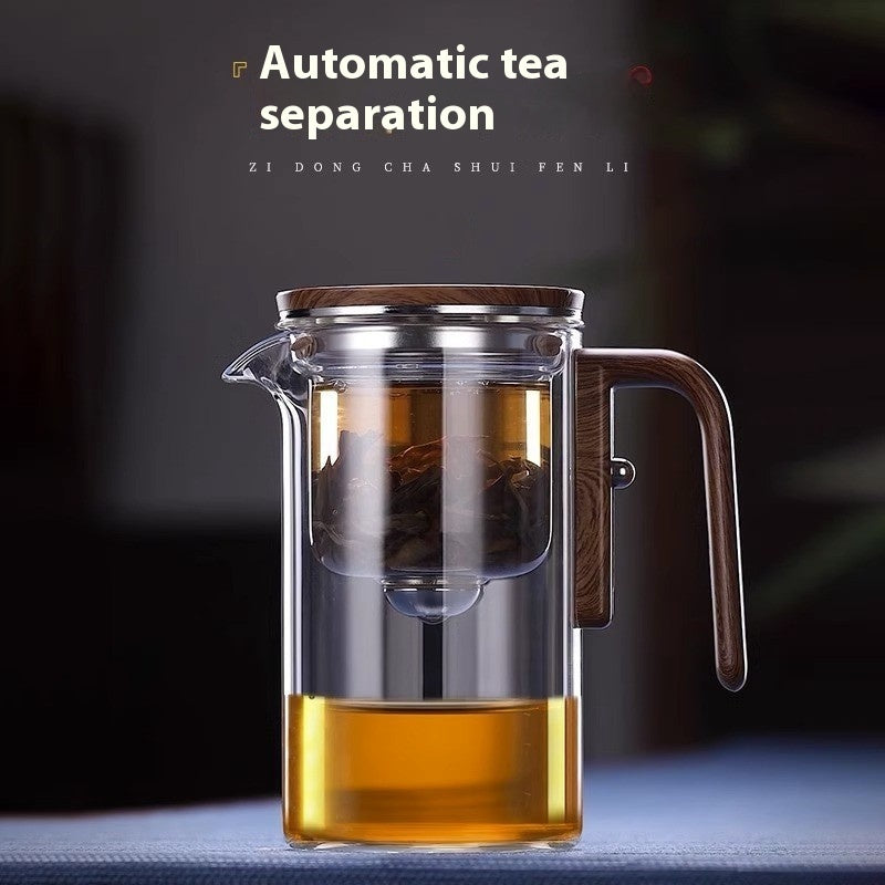One-Click Magnetic Glass Teapot with Wooden Handle – Tea Water Separation Teapot, 500ml / 700ml