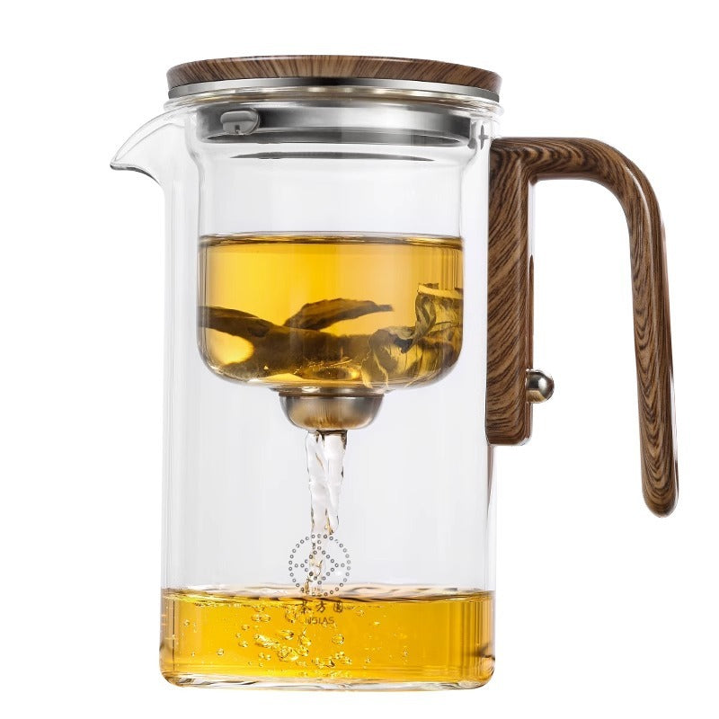 One-Click Magnetic Glass Teapot with Wooden Handle – Tea Water Separation Teapot, 500ml / 700ml