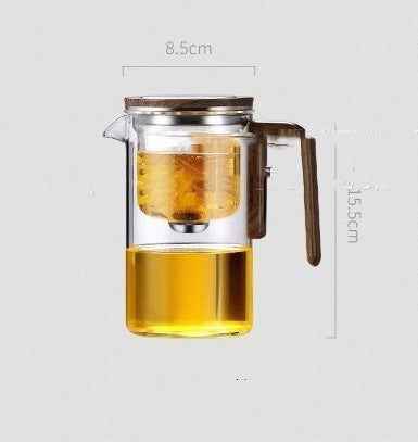 One-Click Magnetic Glass Teapot with Wooden Handle – Tea Water Separation Teapot, 500ml / 700ml