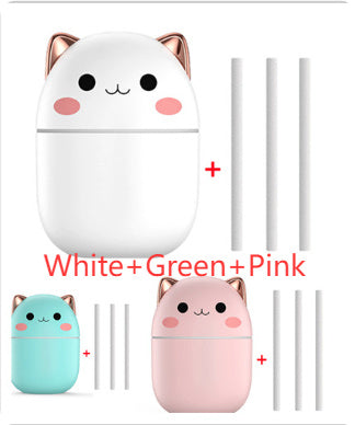 Cute Cat Air Humidifier – USB Ultrasonic Aromatherapy Diffuser with LED Night Light for Home, Office & Car