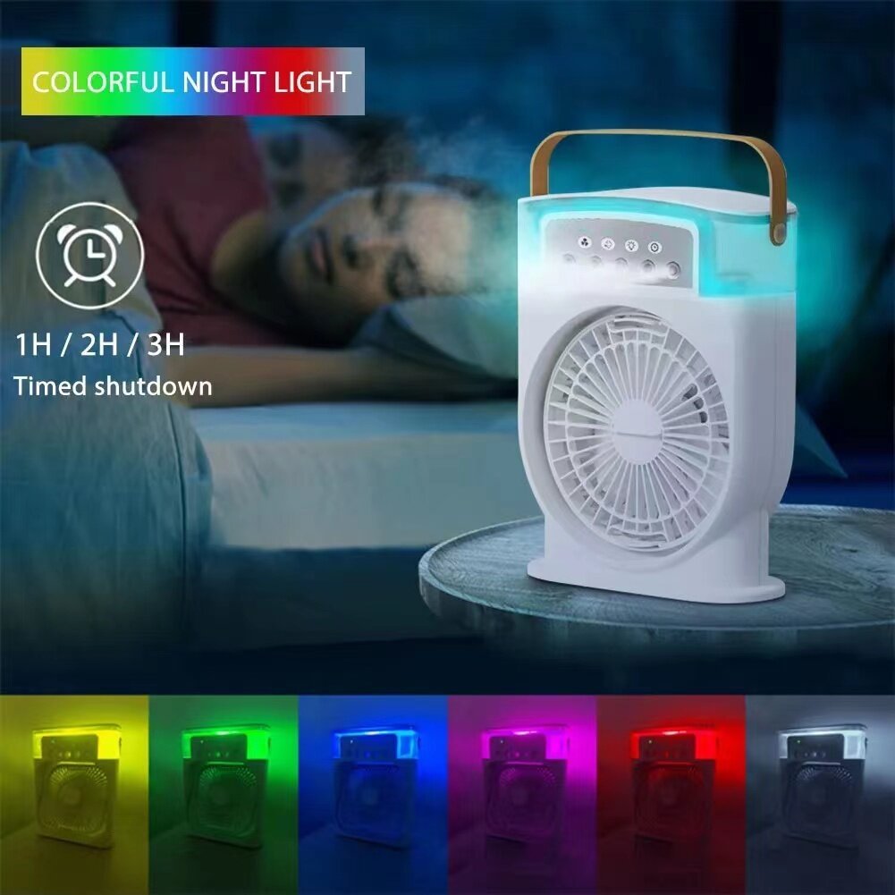 Portable USB Air Conditioner Cooling Fan with Mist Spray, 7 Color LED Lights & 600ML Water Tank