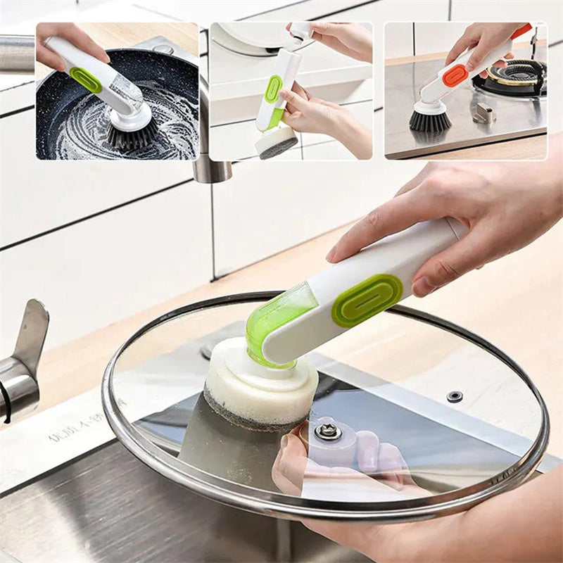 Multi-Functional Washing Up Brush with Liquid Dispenser – Includes 2 Replacement Heads