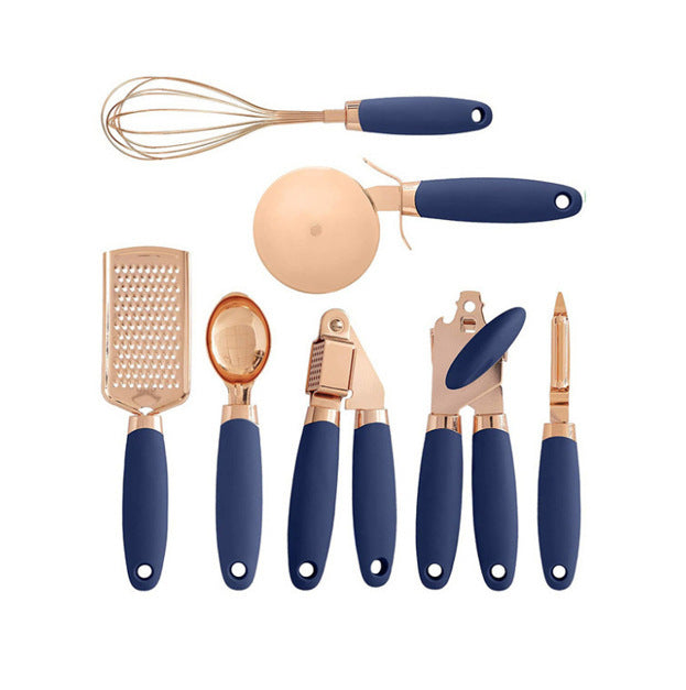 7-Piece Rose Gold Kitchen Tool Set – Copper Plated Stainless Steel Peeler & Gadgets
