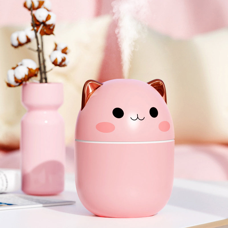 Cute Cat Air Humidifier – USB Ultrasonic Aromatherapy Diffuser with LED Night Light for Home, Office & Car