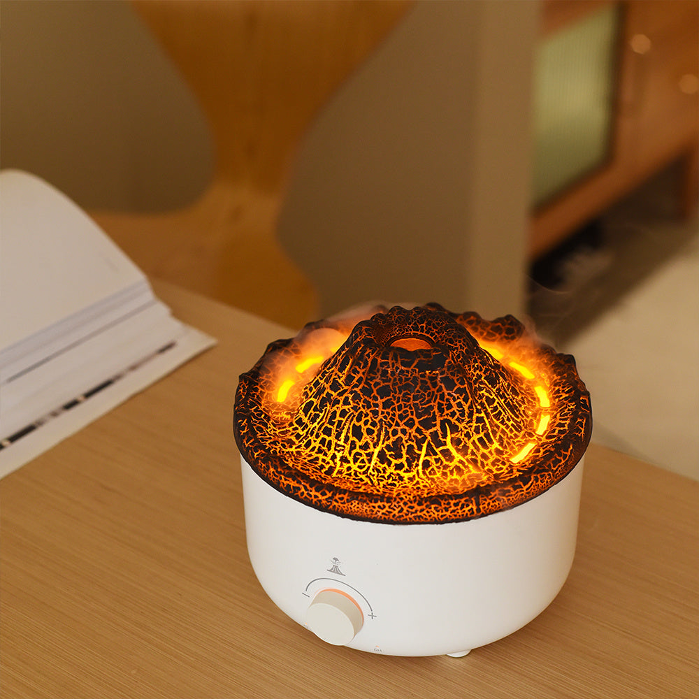 Simulated Flame Volcano Humidifier – Silent Aroma Diffuser with Remote & Timer
