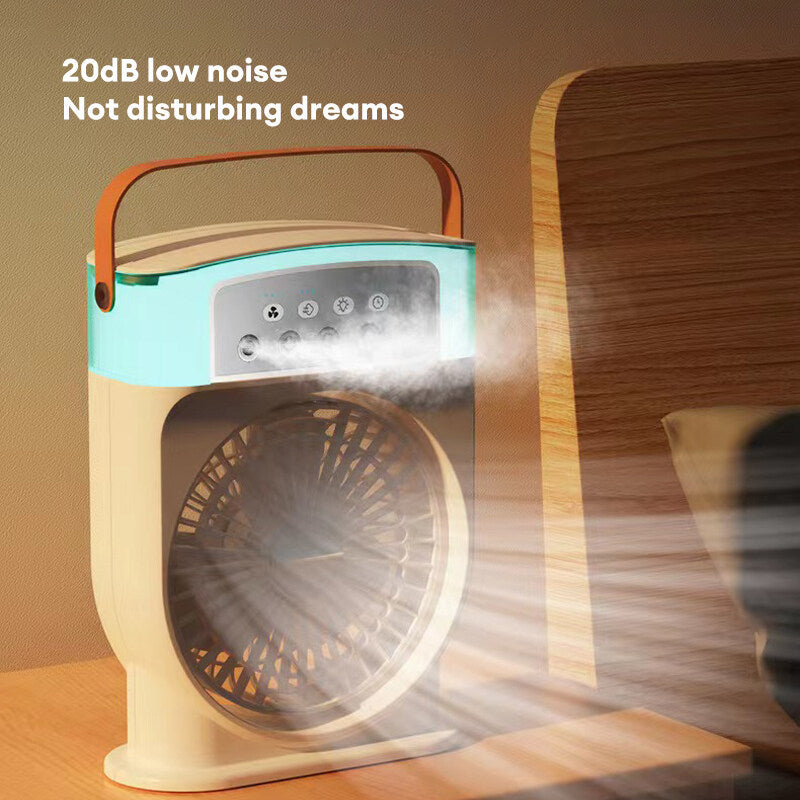 Portable USB Air Conditioner Cooling Fan with Mist Spray, 7 Color LED Lights & 600ML Water Tank