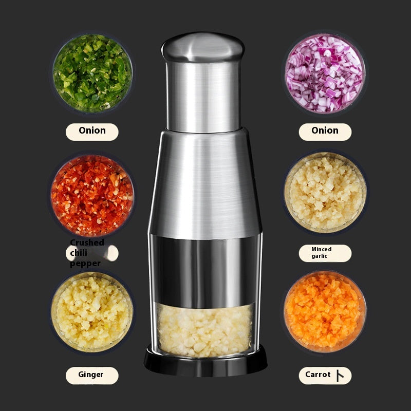 Manual Garlic Crusher & Onion Chopper – Stainless Steel Vegetable Press for Easy Food Prep