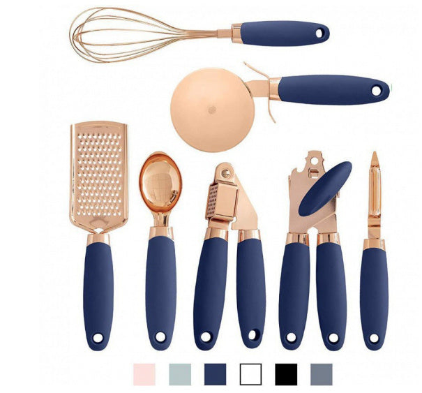 7-Piece Rose Gold Kitchen Tool Set – Copper Plated Stainless Steel Peeler & Gadgets