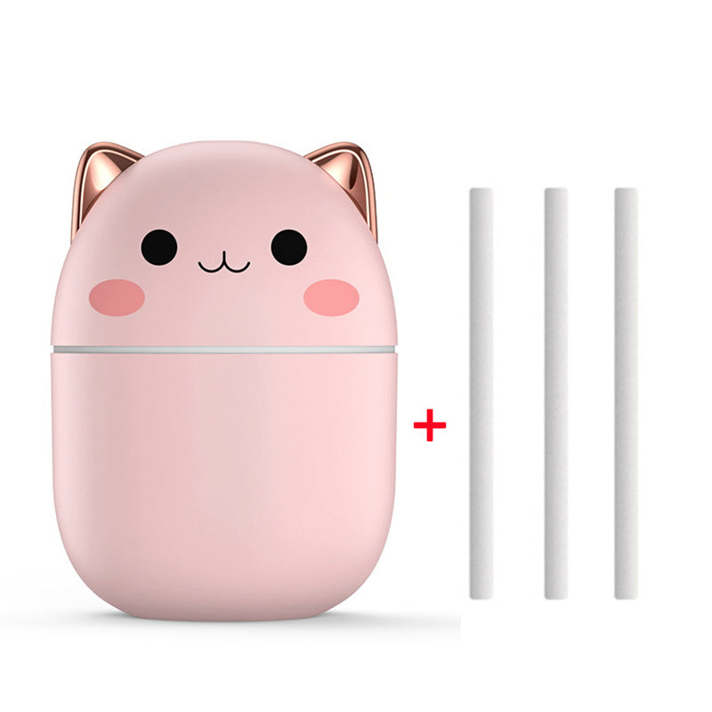 Cute Cat Air Humidifier – USB Ultrasonic Aromatherapy Diffuser with LED Night Light for Home, Office & Car