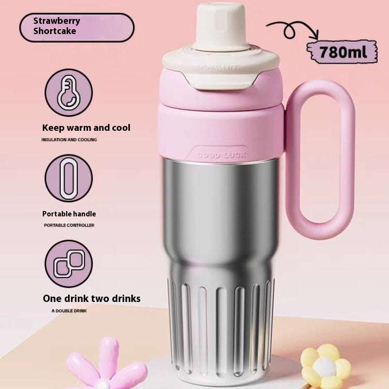 780ml Gradient Double Drink Thermal Cup – Stainless Steel Insulated Coffee & Straw Cup with Lid