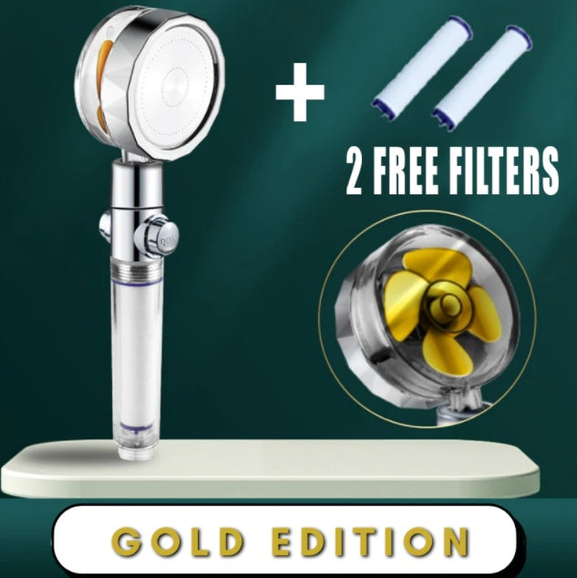 Water-Saving 360° Rotating Shower Head with High-Pressure Spray & Built-in Fan – ABS Chrome Bathroom Accessory