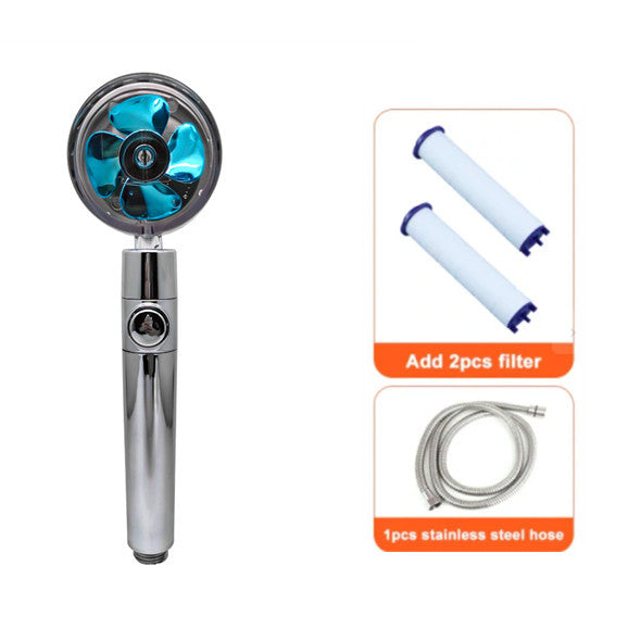 Water-Saving 360° Rotating Shower Head with High-Pressure Spray & Built-in Fan – ABS Chrome Bathroom Accessory