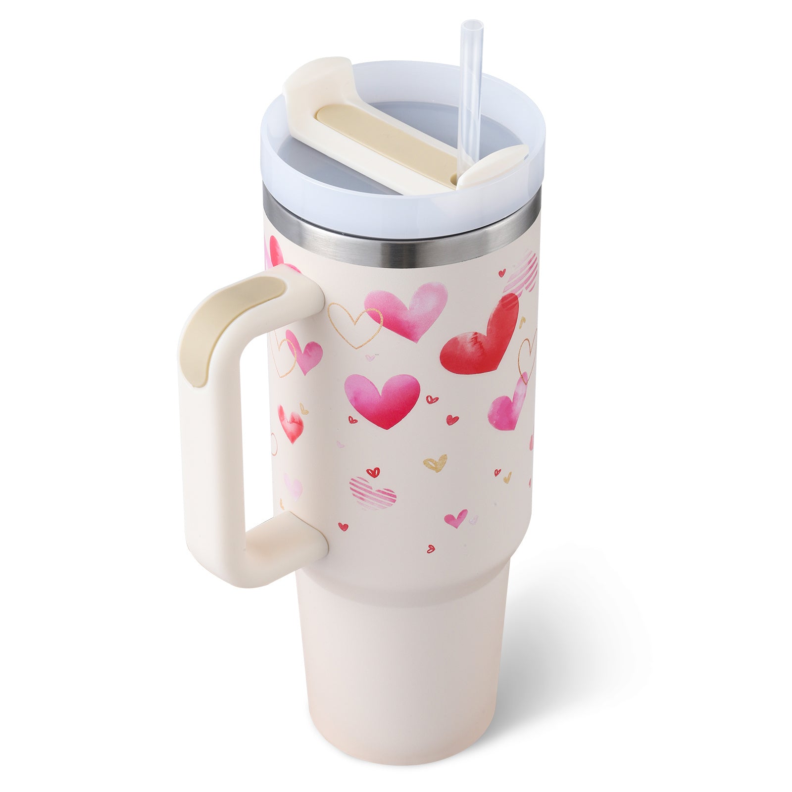 40oz Insulated Tumbler with Handle & Straw – Stainless Steel Vacuum Coffee Mug with Lid